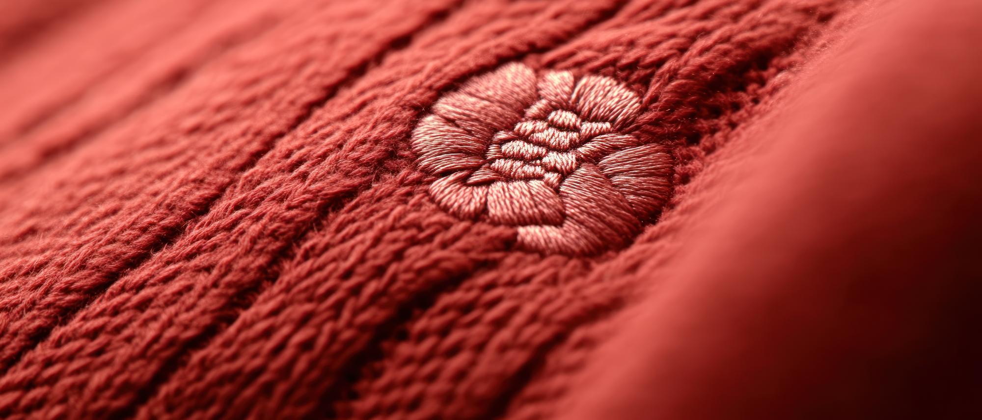 close-up broderie manuala pe material premium